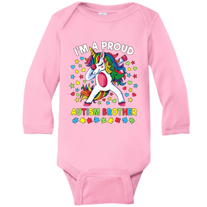 Autism Awareness Dabbing Unicorn Proud Autism Brother Gift Baby Long Sleeve Bodysuit