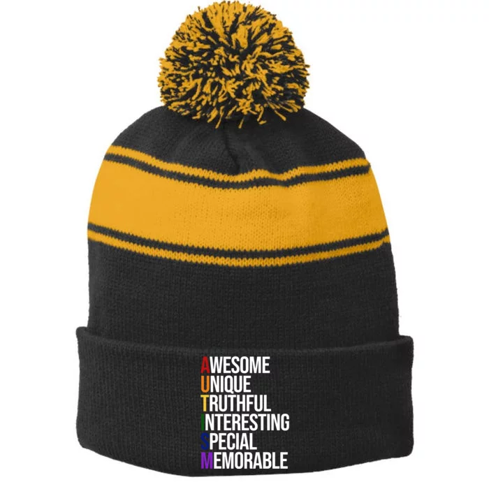 Autism Awesome Definition Stripe Pom Pom Beanie