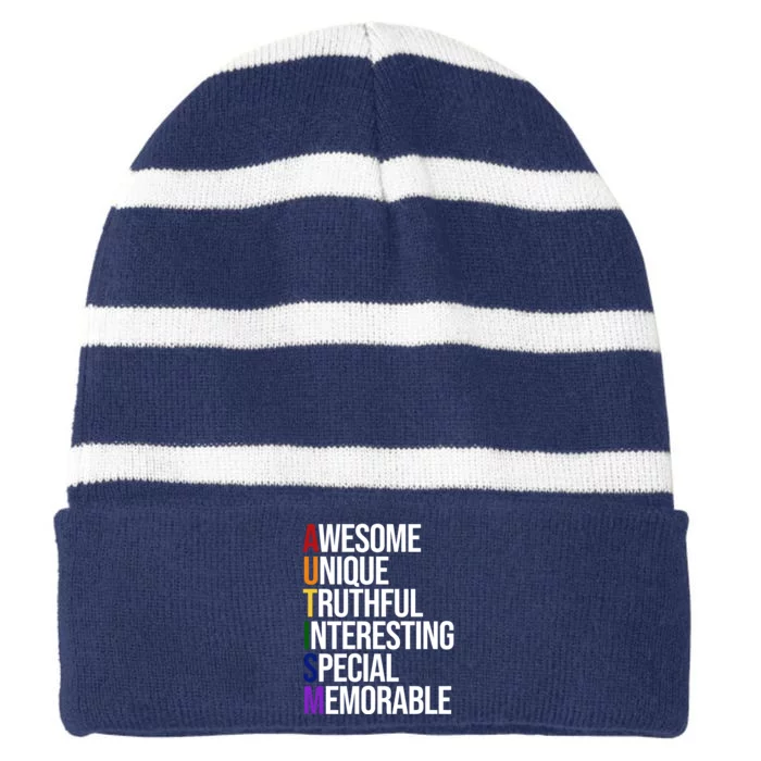 Autism Awesome Definition Striped Beanie with Solid Band