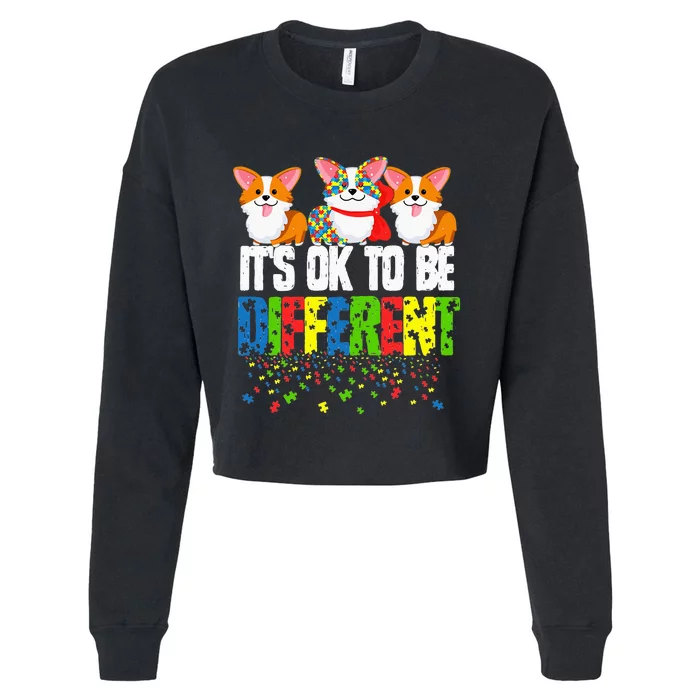 Autism Awareness Day Corgi It's Ok To Be Different Cropped Pullover Crew