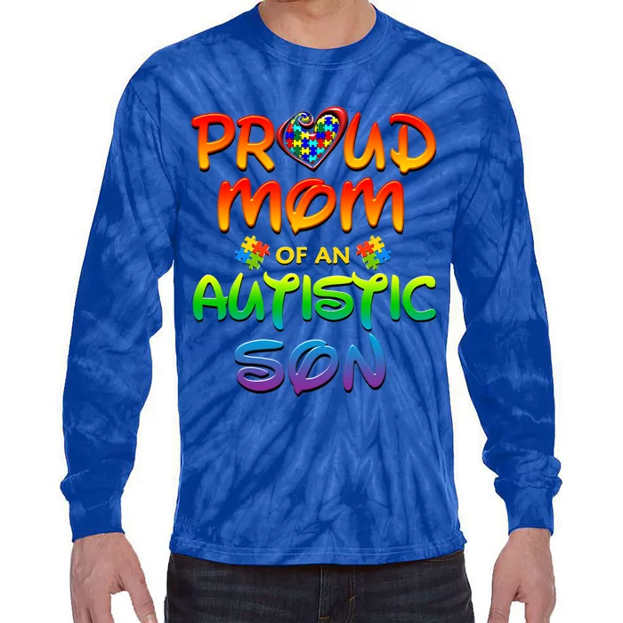 Autism Awareness Day Proud Mom Autistic Son Great Gift Tie-Dye Long Sleeve Shirt