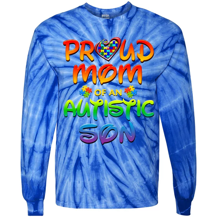 Autism Awareness Day Proud Mom Autistic Son Great Gift Tie-Dye Long Sleeve Shirt