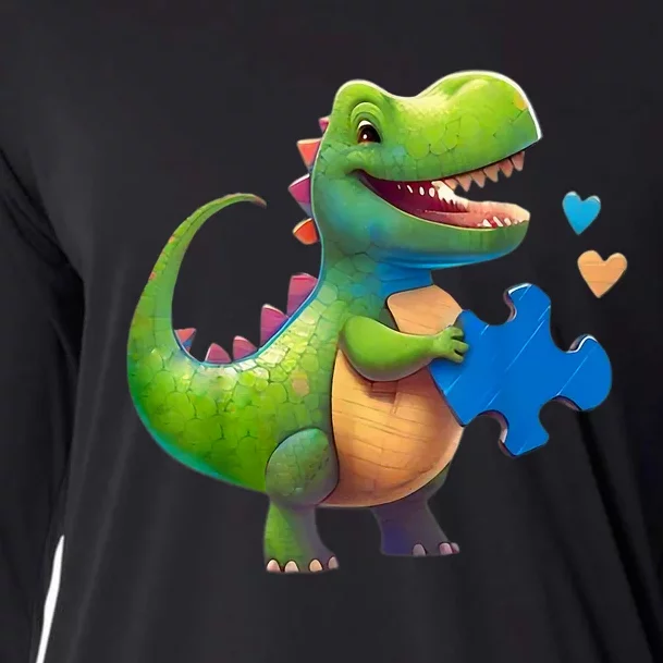 Autism Awareness Dinosaur Puzzle Piece Love Autistic Support Cooling Performance Long Sleeve Crew