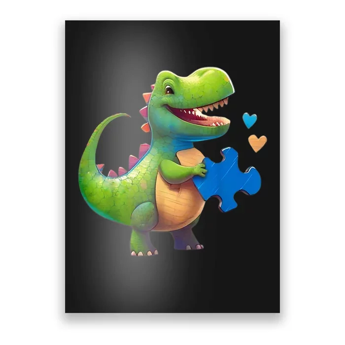 Autism Awareness Dinosaur Puzzle Piece Love Autistic Support Poster