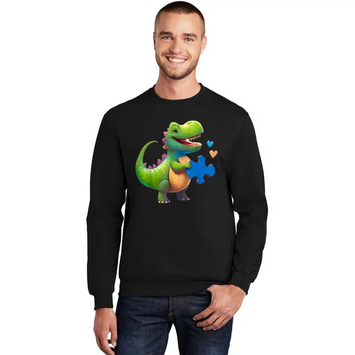 Autism Awareness Dinosaur Puzzle Piece Love Autistic Support Tall Sweatshirt