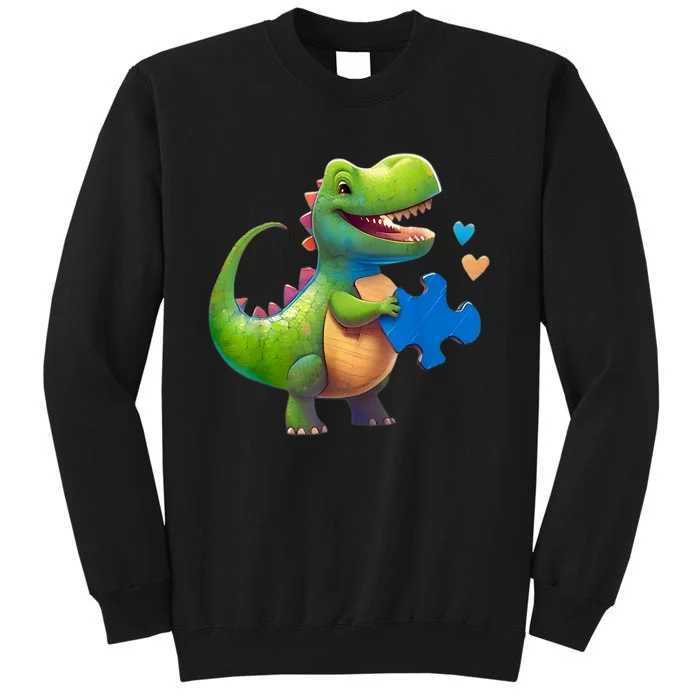 Autism Awareness Dinosaur Puzzle Piece Love Autistic Support Tall Sweatshirt