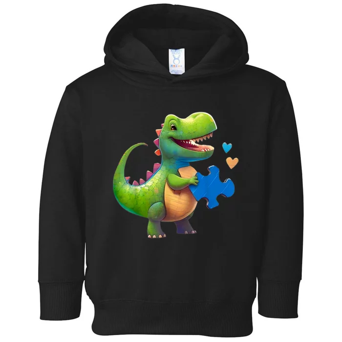 Autism Awareness Dinosaur Puzzle Piece Love Autistic Support Toddler Hoodie