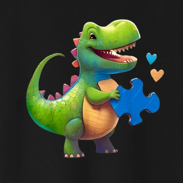 Autism Awareness Dinosaur Puzzle Piece Love Autistic Support Women's Crop Top Tee