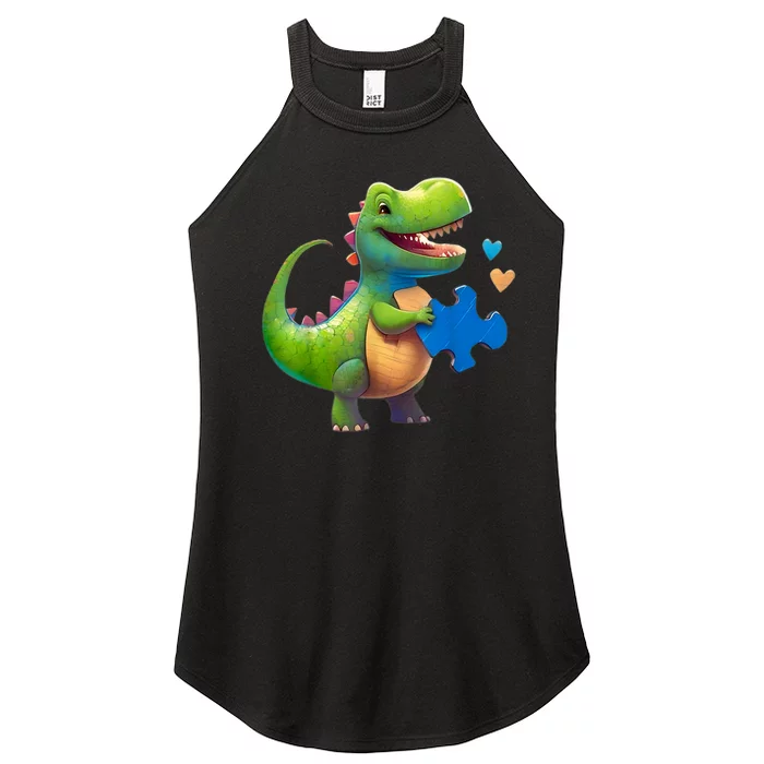 Autism Awareness Dinosaur Puzzle Piece Love Autistic Support Women’s Perfect Tri Rocker Tank