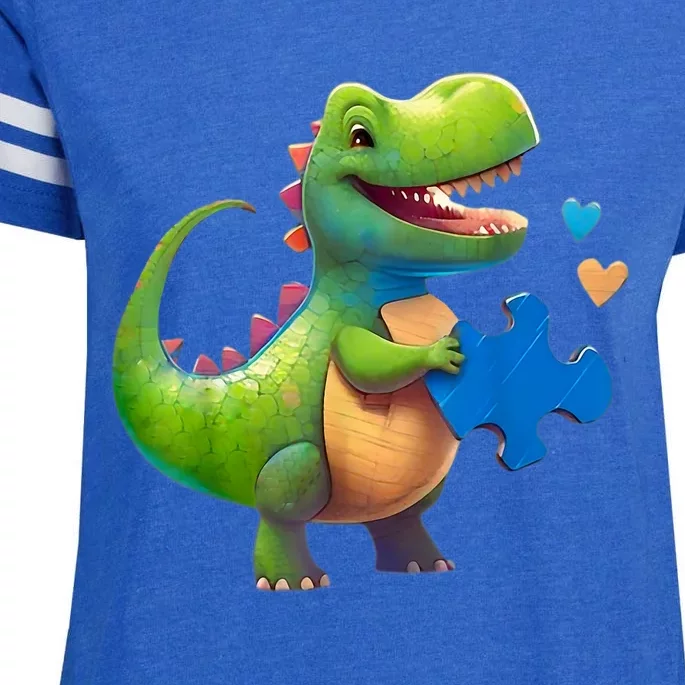 Autism Awareness Dinosaur Puzzle Piece Love Autistic Support Enza Ladies Jersey Football T-Shirt