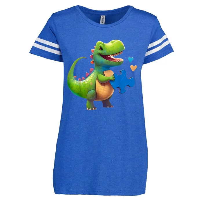 Autism Awareness Dinosaur Puzzle Piece Love Autistic Support Enza Ladies Jersey Football T-Shirt