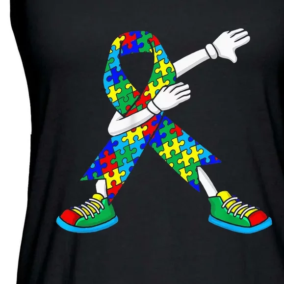 Autism Awareness Dabbing Puzzle Piece Love Dab Dance Ladies Essential Flowy Tank