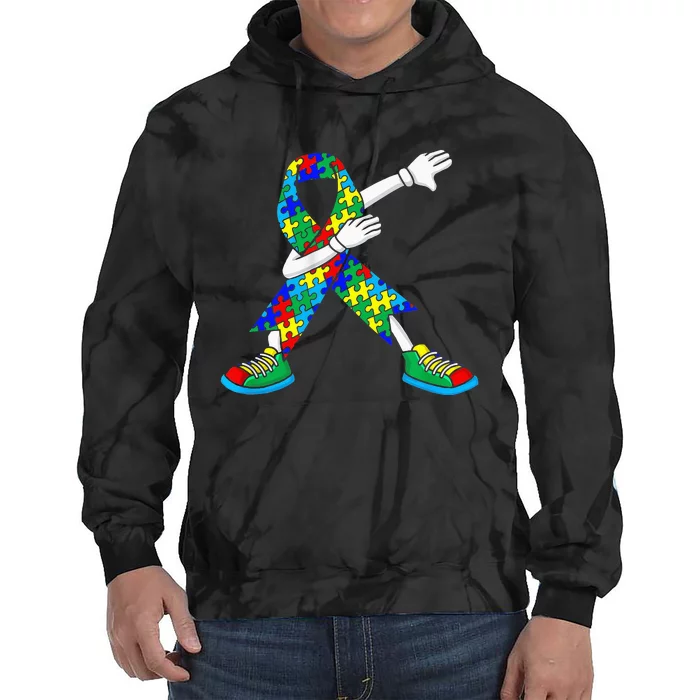 Autism Awareness Dabbing Puzzle Piece Love Dab Dance Tie Dye Hoodie