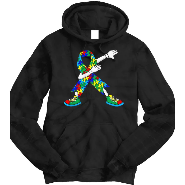 Autism Awareness Dabbing Puzzle Piece Love Dab Dance Tie Dye Hoodie