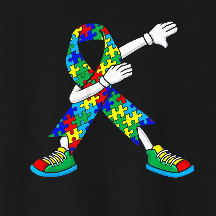 Autism Awareness Dabbing Puzzle Piece Love Dab Dance Women's Crop Top Tee