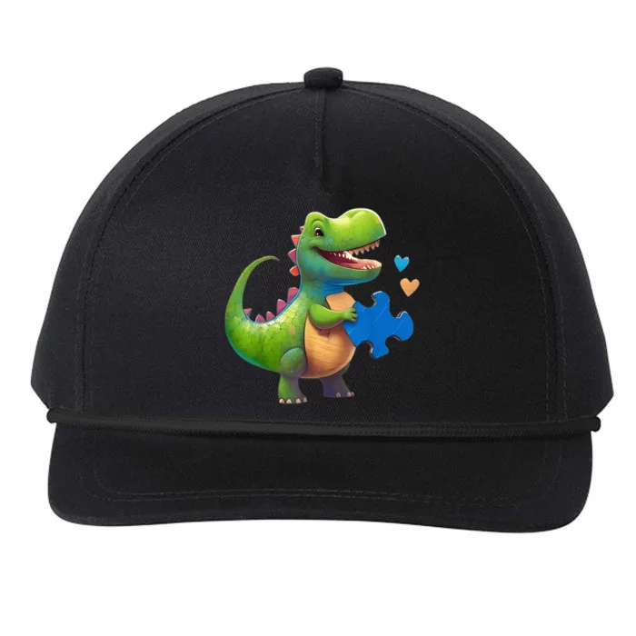 Autism Awareness Dinosaur Puzzle Piece Love Autistic Support Snapback Five-Panel Rope Hat