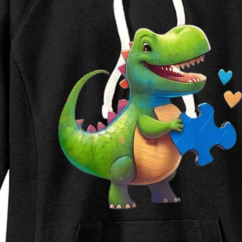 Autism Awareness Dinosaur Puzzle Piece Love Autistic Support Women's Fleece Hoodie