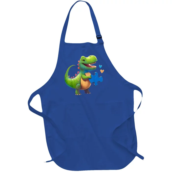 Autism Awareness Dinosaur Puzzle Piece Love Autistic Support Full-Length Apron With Pocket