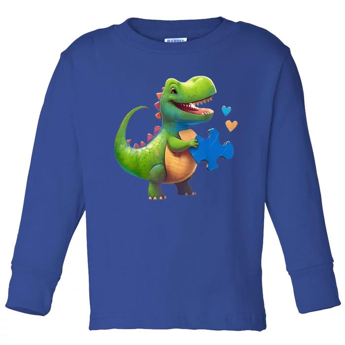 Autism Awareness Dinosaur Puzzle Piece Love Autistic Support Toddler Long Sleeve Shirt