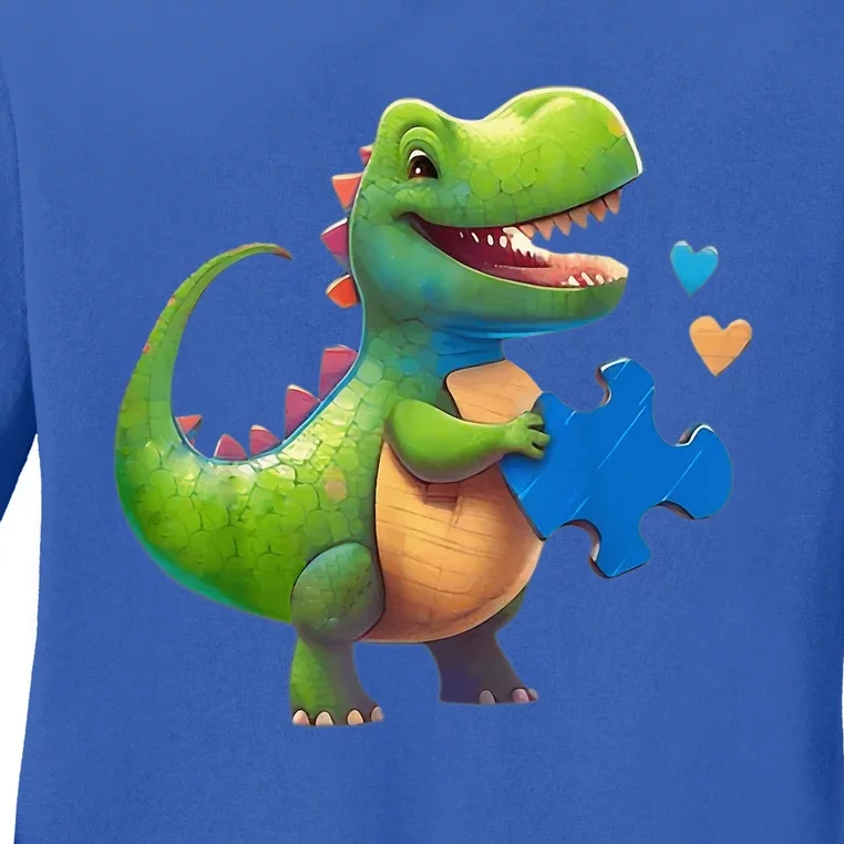 Autism Awareness Dinosaur Puzzle Piece Love Autistic Support Ladies Long Sleeve Shirt