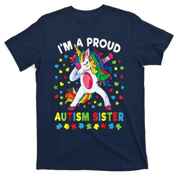 Autism Awareness Dabbing Unicorn Proud Autism Sister T-Shirt