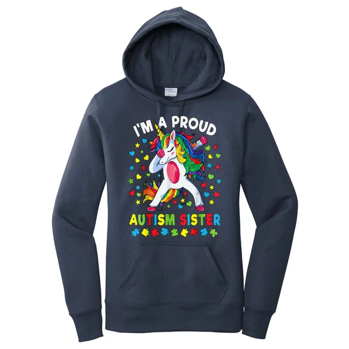 Autism Awareness Dabbing Unicorn Proud Autism Sister Women's Pullover Hoodie