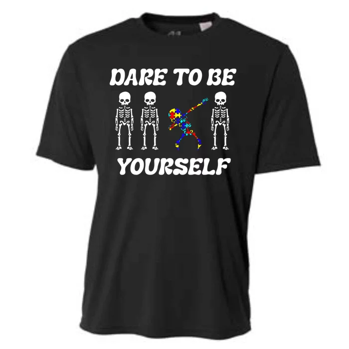 Autism Awareness Dare To Be Yours Dabbing Skeleton Puzzle Gift Cooling Performance Crew T-Shirt