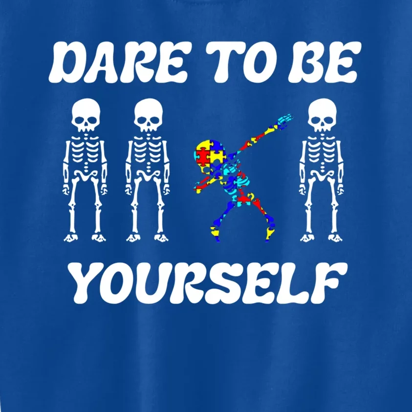 Autism Awareness Dare To Be Yours Dabbing Skeleton Puzzle Gift Kids Sweatshirt