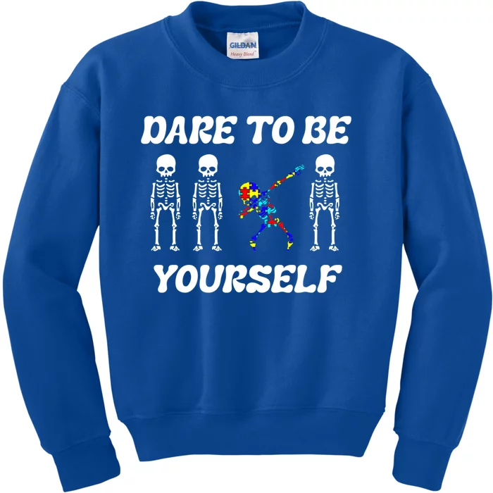 Autism Awareness Dare To Be Yours Dabbing Skeleton Puzzle Gift Kids Sweatshirt