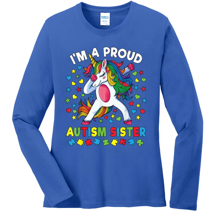 Autism Awareness Dabbing Unicorn Girl Proud Autism Sister Gift Ladies Long Sleeve Shirt