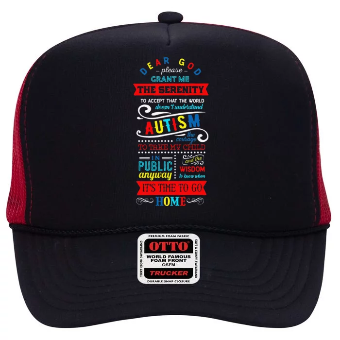 Autism Awareness Dear God Grant Me Autism Mom High Crown Mesh Trucker Hat