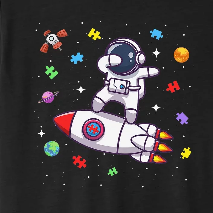 Autism Awareness Dabbing Astronaut Space Puzzle Piece ChromaSoft Performance T-Shirt