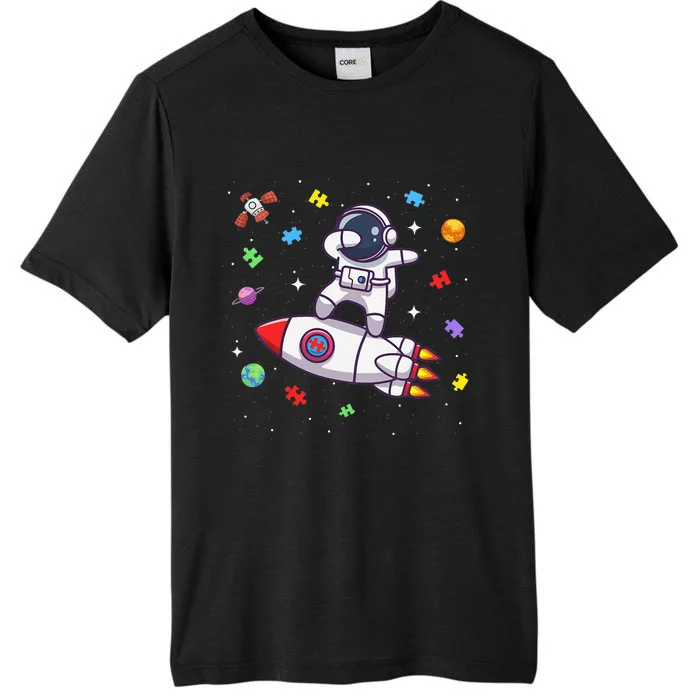 Autism Awareness Dabbing Astronaut Space Puzzle Piece ChromaSoft Performance T-Shirt