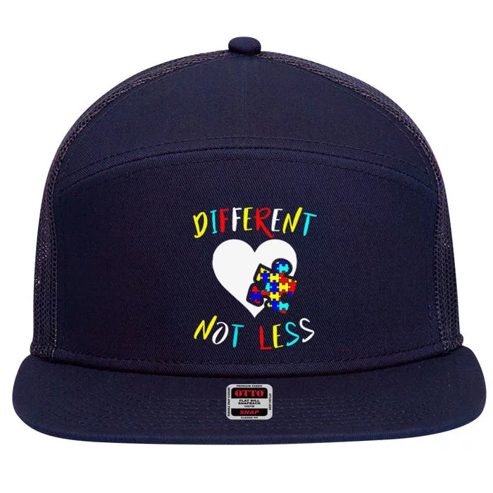 Autism Awareness Design Gift Different Not Less For Autistic 7 Panel Mesh Trucker Snapback Hat