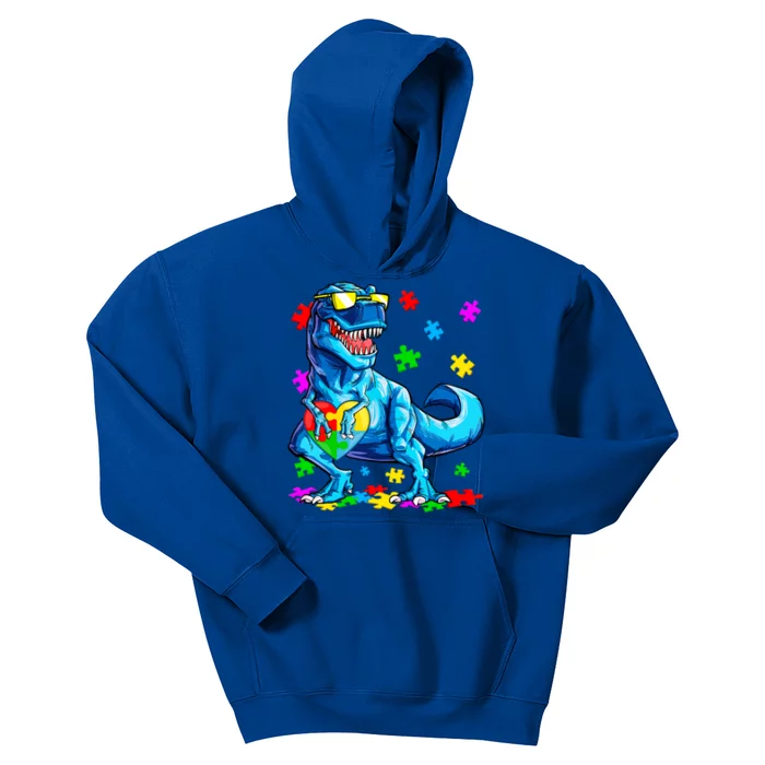 Autism Awareness Dinosaurs Autistic T Rex Heart Gift Kids Hoodie