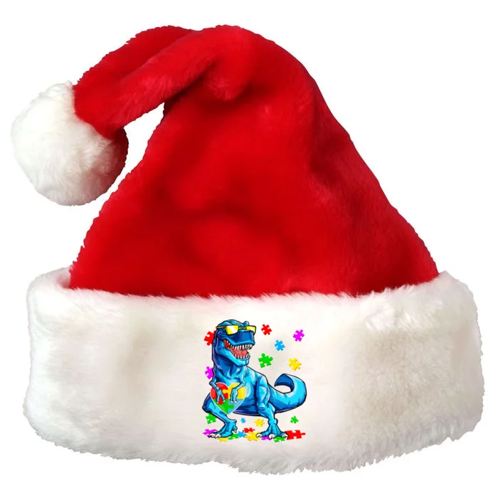 Autism Awareness Dinosaurs Autistic T Rex Heart Gift Premium Christmas Santa Hat