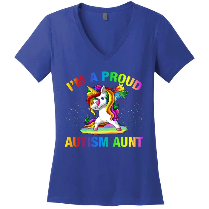 Autism Awareness Dabbing Unicorn Proud Autism Aunt Gift Women's V-Neck T-Shirt