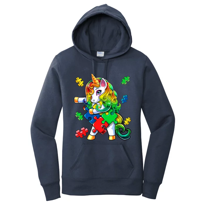 Autism Awareness Day Flossing Unicorn Puzzle Piece Funny Gift Women's Pullover Hoodie