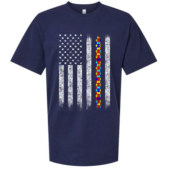 Autism Awareness Day American Flag Gift Sueded Cloud Jersey T-Shirt