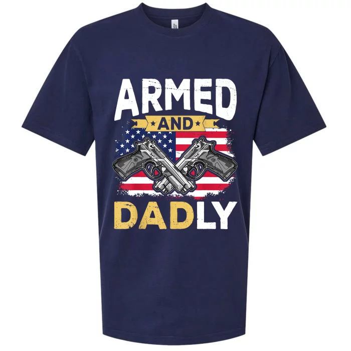 Armed And Dadly Funny Deadly Father USA Flag Fathers Day Sueded Cloud Jersey T-Shirt