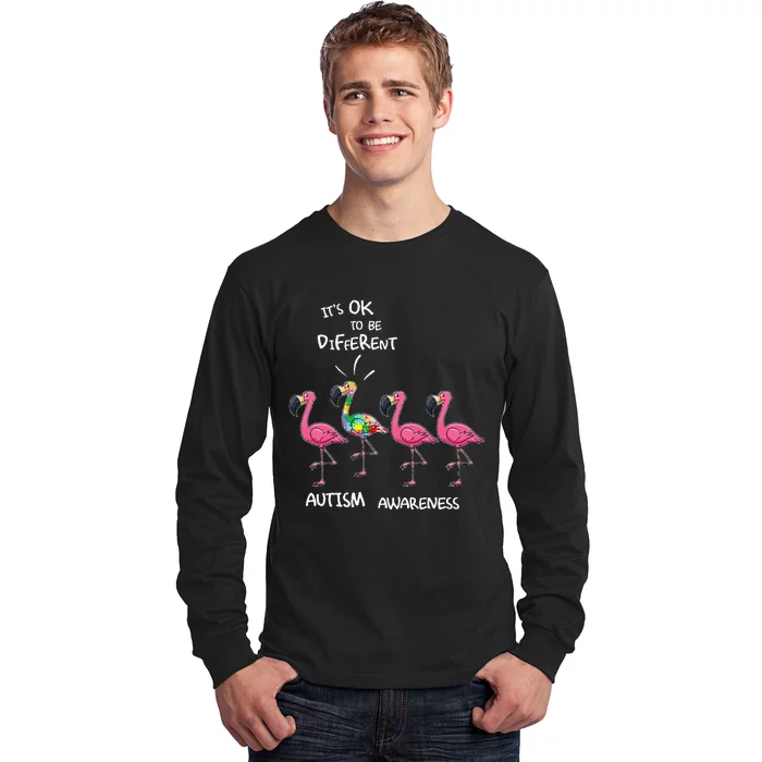 Autism Awareness Day Flamingo It's Ok To Be Different Long Sleeve Shirt