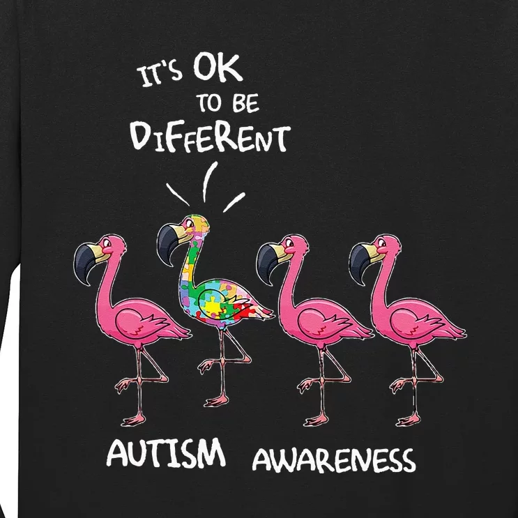 Autism Awareness Day Flamingo It's Ok To Be Different Long Sleeve Shirt