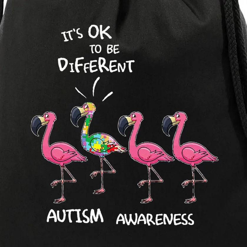 Autism Awareness Day Flamingo It's Ok To Be Different Drawstring Bag