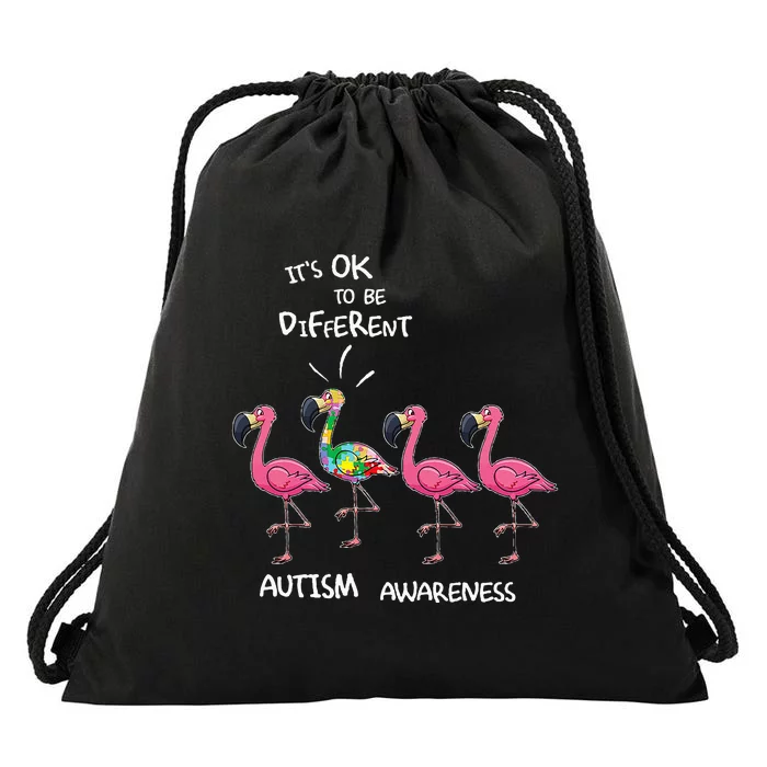 Autism Awareness Day Flamingo It's Ok To Be Different Drawstring Bag