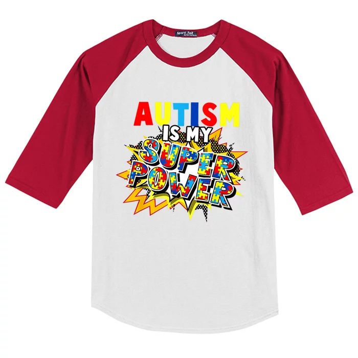 Autism Awareness Day Autism Is My Super Power Gift Kids Colorblock Raglan Jersey