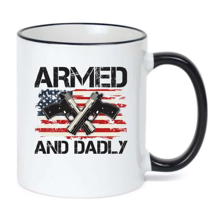 Armed And Dadly Armed And Deadly Daddy Dad Distressed USA American Flag Black Color Changing Mug