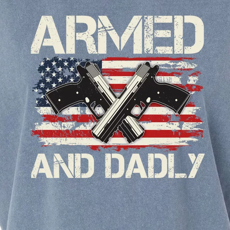 Armed And Dadly Armed And Deadly Daddy Dad Distressed USA American Flag Garment-Dyed Women's Muscle Tee