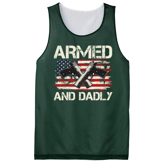 Armed And Dadly Armed And Deadly Daddy Dad Distressed USA American Flag Mesh Reversible Basketball Jersey Tank