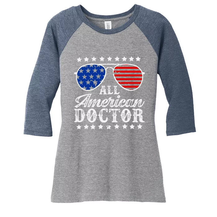 All American Doctor 4th Of July Family Matching Sunglasses Women's Tri-Blend 3/4-Sleeve Raglan Shirt