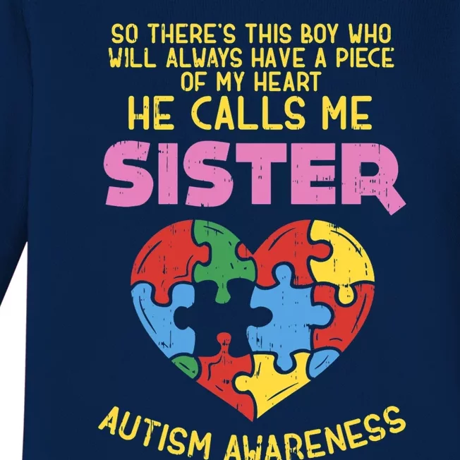 Autism Awareness Day Piece Of My Heart Sister Gift Baby Long Sleeve Bodysuit